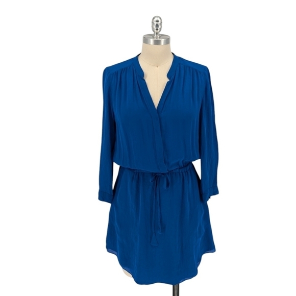 Babaton 3/4 Sleeves Silk Blouson Shirtdress Blue M Business casual preppy classi - Picture 1 of 8